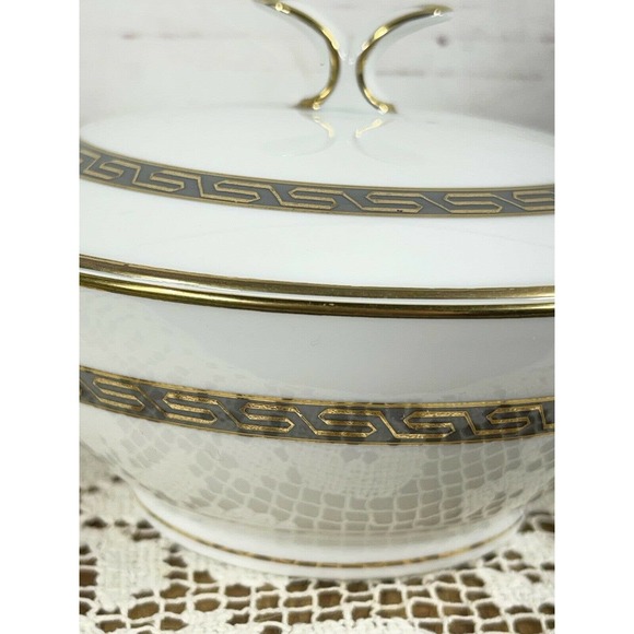 Noritake China Japan Hartford Grey Gold Greek Key Lidded Sugar Bowl And Creamer - Picture 4 of 12